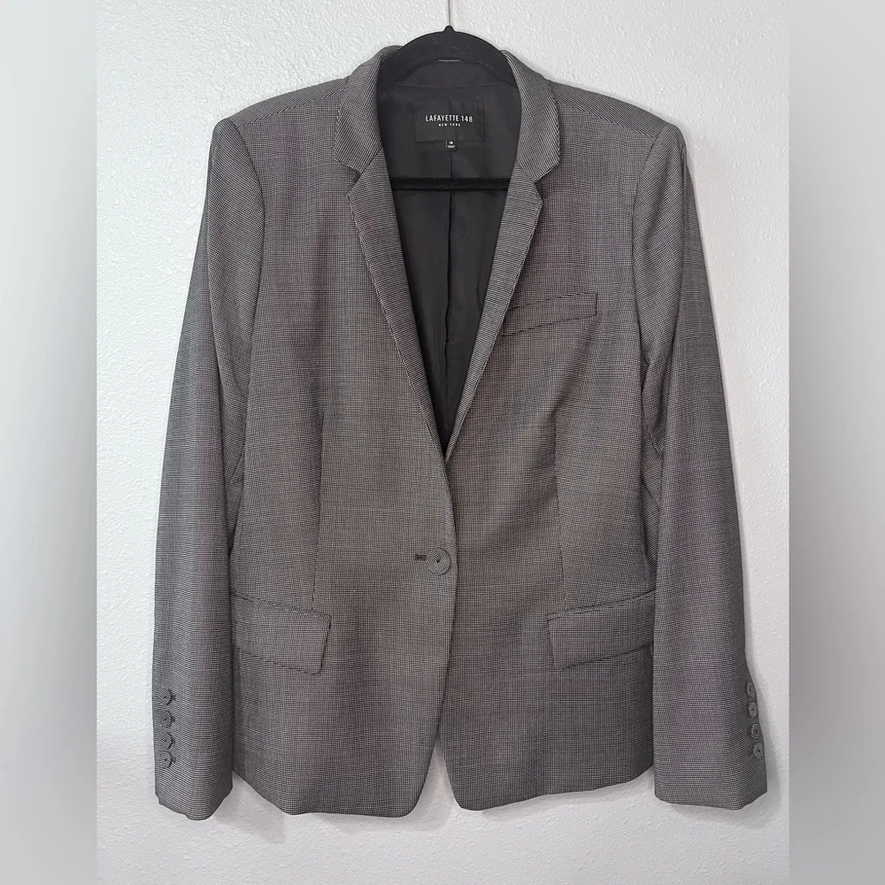 Lafayette 148 New York Wmns Black/White Checkered/Plaid like Blazer Sz 16 Wool